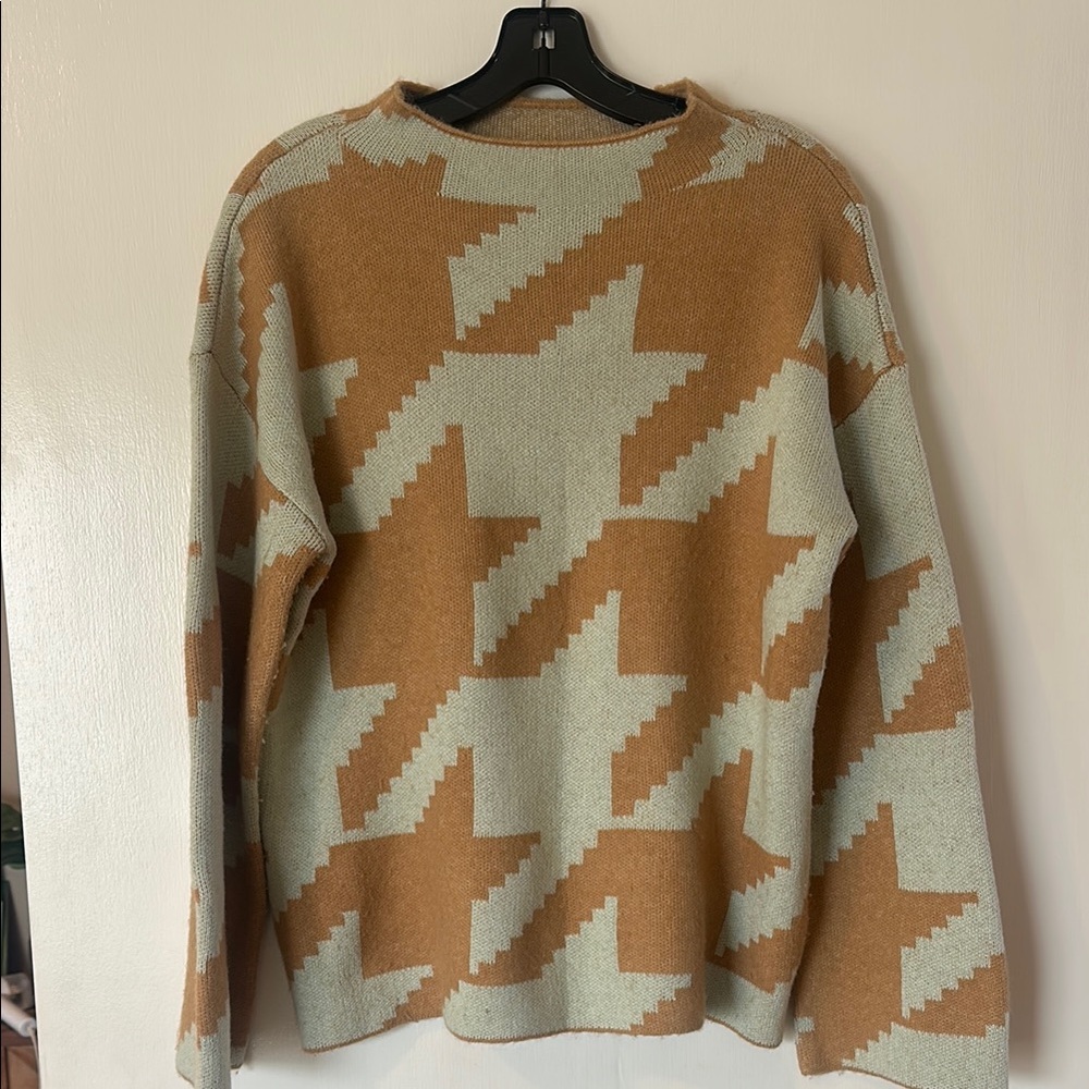 Camel and Beige Houndstooth Sweater